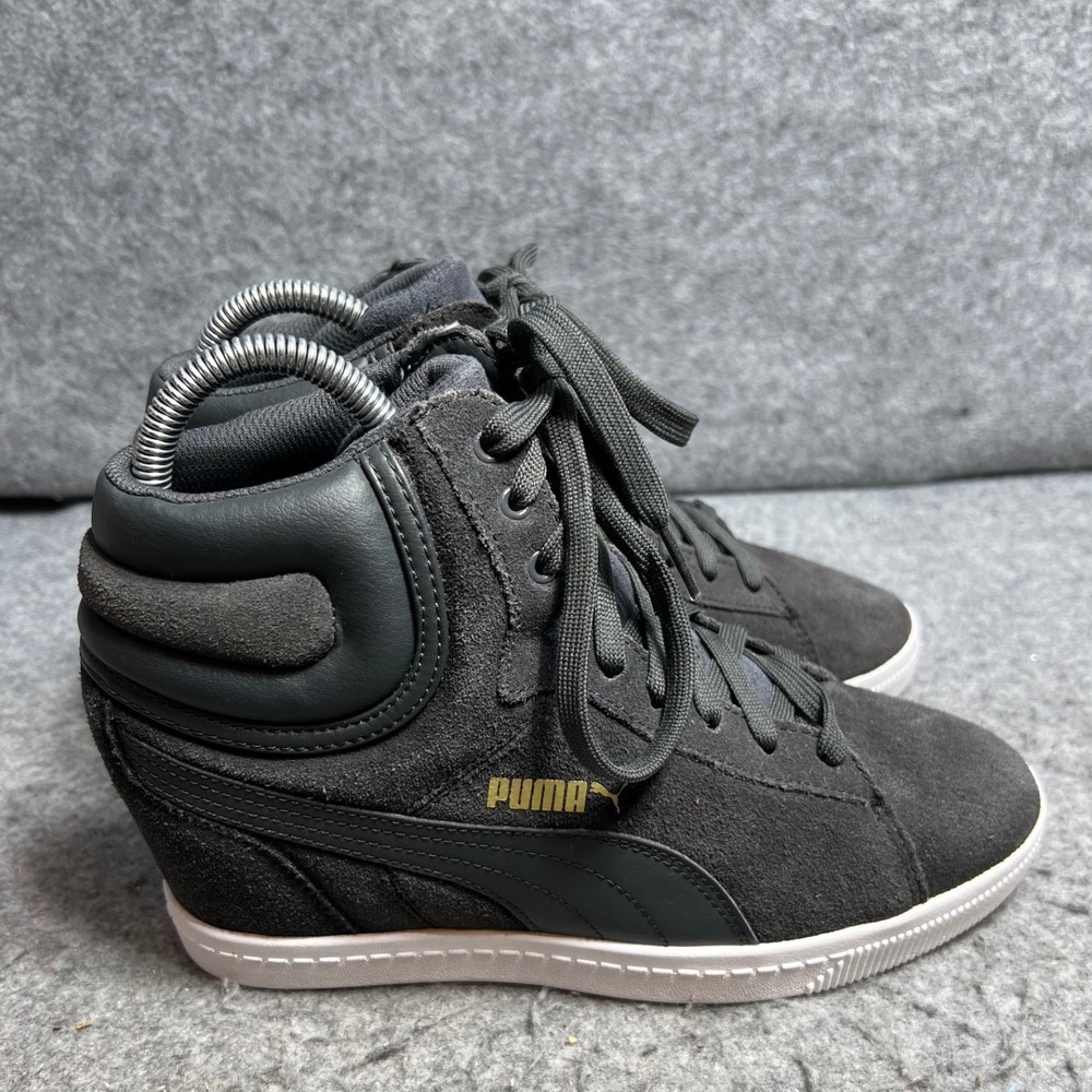 Puma Vikky Hidden Wedge Womens Dark Gray Suede High Top Sneakers Size 8